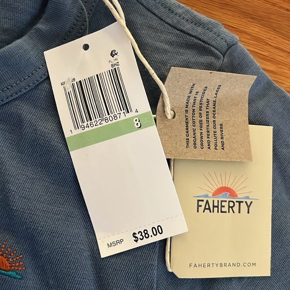 NWT FAHERTY sunwashed organic cotton blue horizon tshirt size 8 - Picture 3 of 4